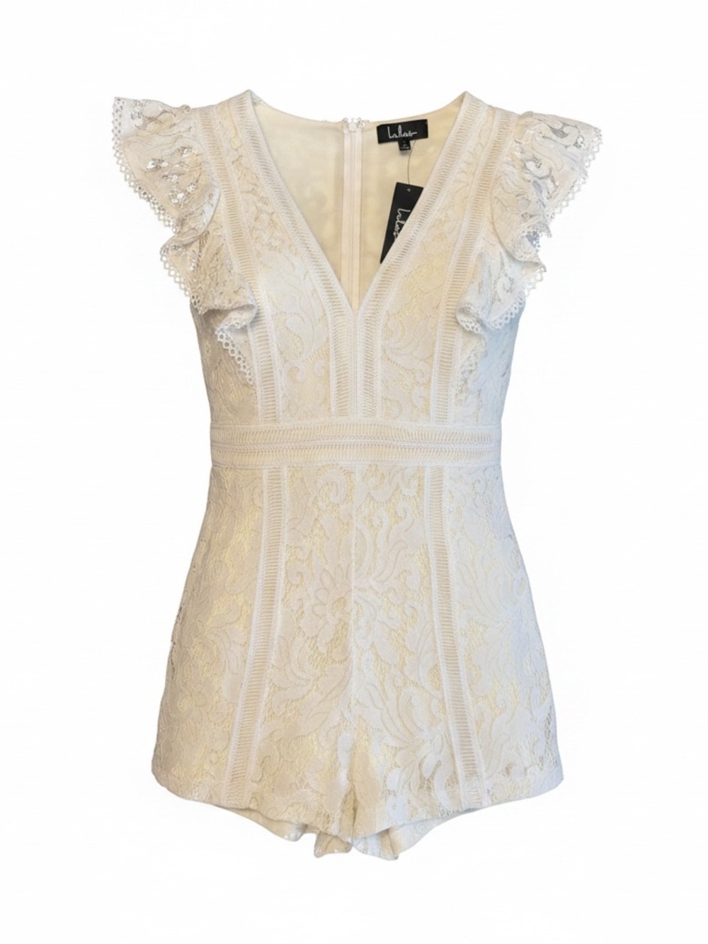 NWT Lulus White Lace Romper Bridal Shower Bachelorette Vacation Size L - Picture 4 of 16